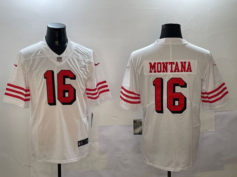 Men San Francisco 49ers #16 Montana White Throwback 2024 Nike Limited NFL Jersey style 0104